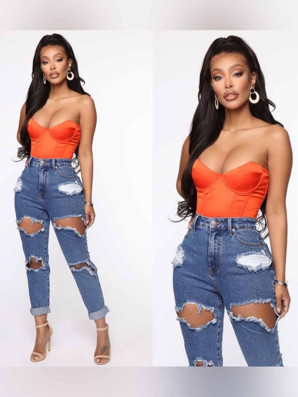 Fashion Nova When I Lose Control Orange  Satin Corset Top XS NWT